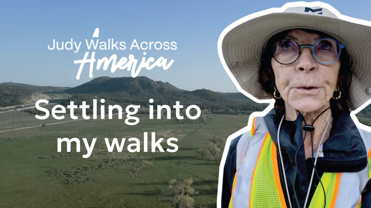 A group photo of Judy and her supporters at the start of her walk across America.