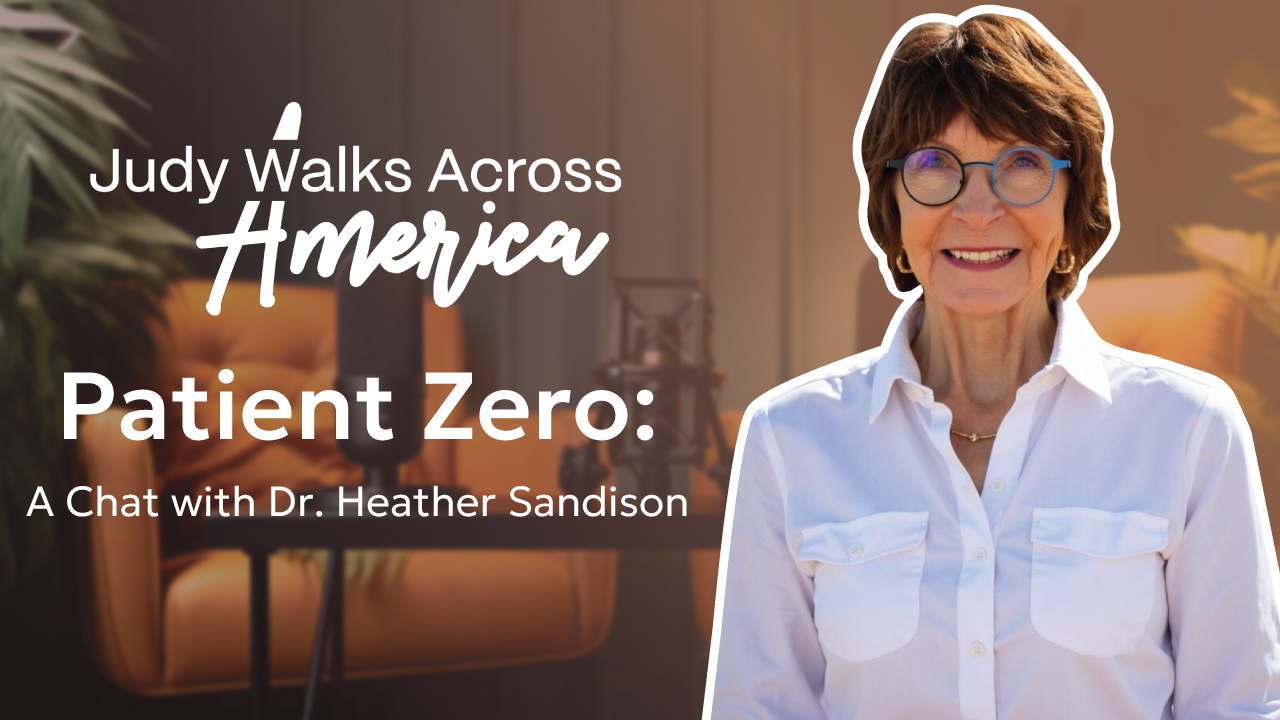 A group photo of Judy and her supporters at the start of her walk across America.