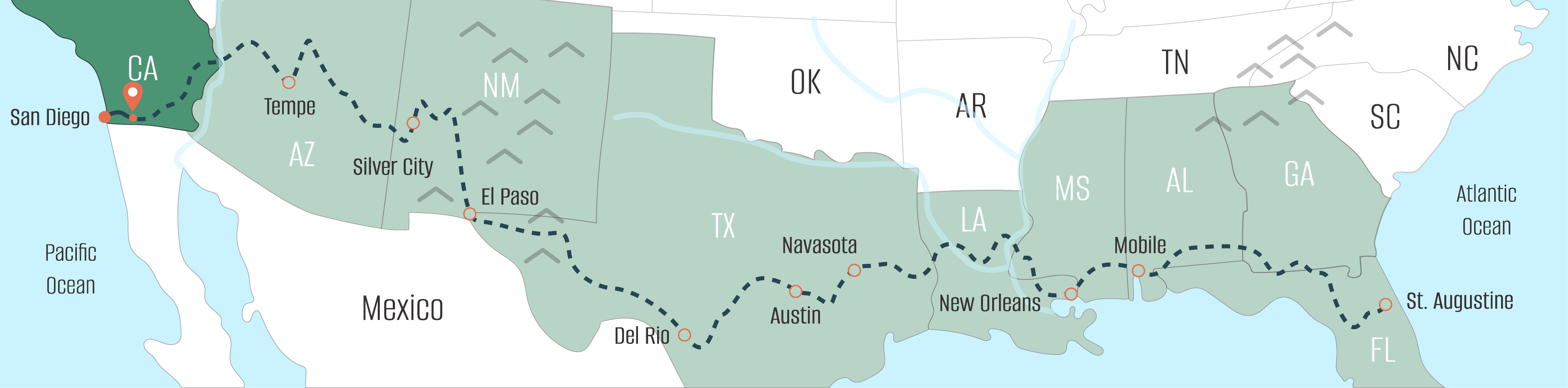 A map of Judy's progress as she walks across America.