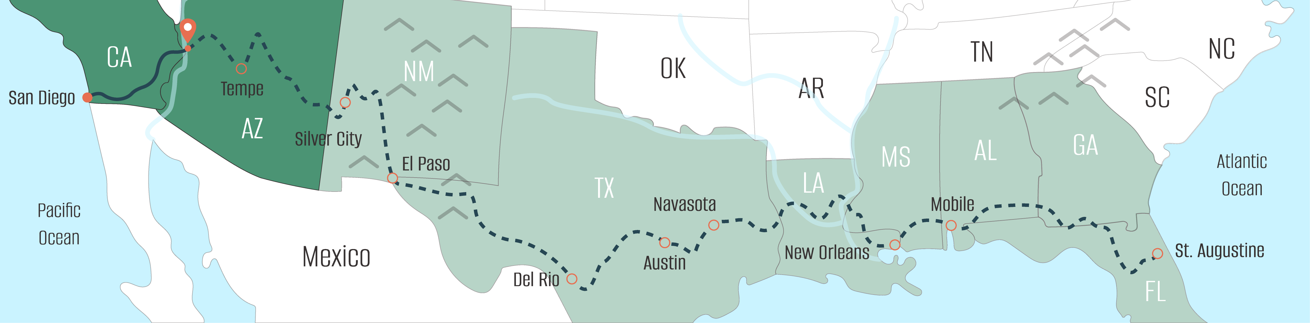 A map of Judy's progress as she walks across America.