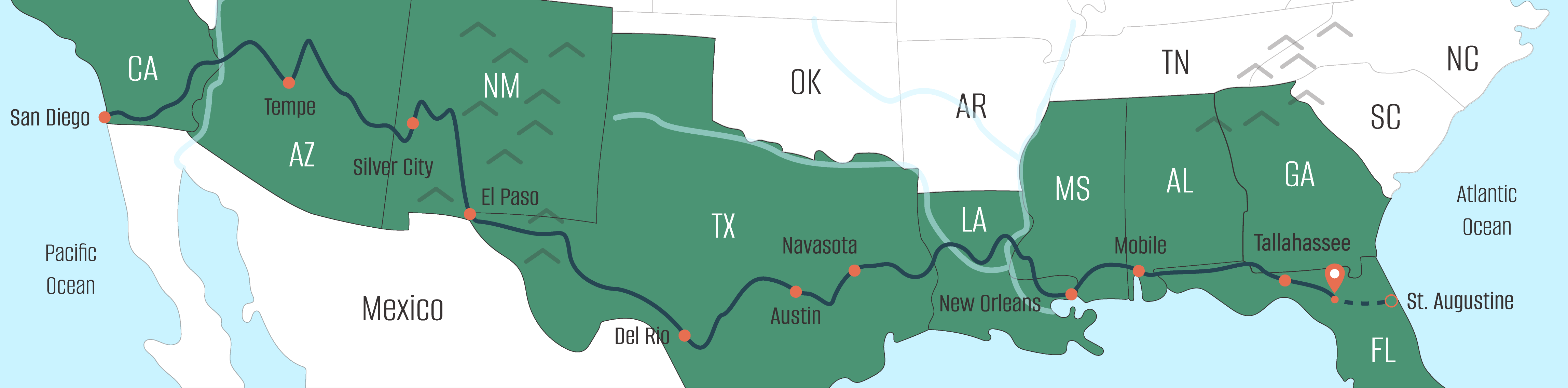 A map of Judy's progress as she walks across America.