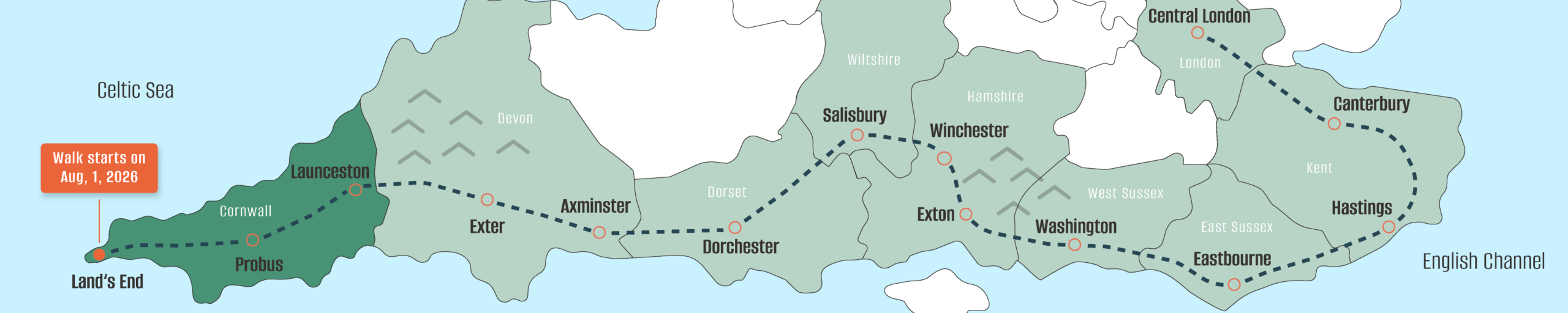 A map of Judy's route for her United Kingdom.