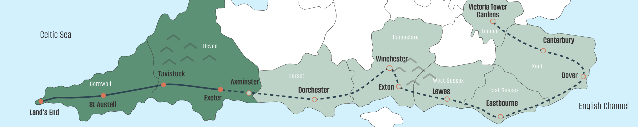 A map of Judy's route for her United Kingdom.