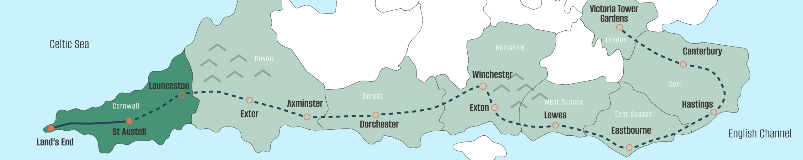 A map of Judy's route for her United Kingdom.
