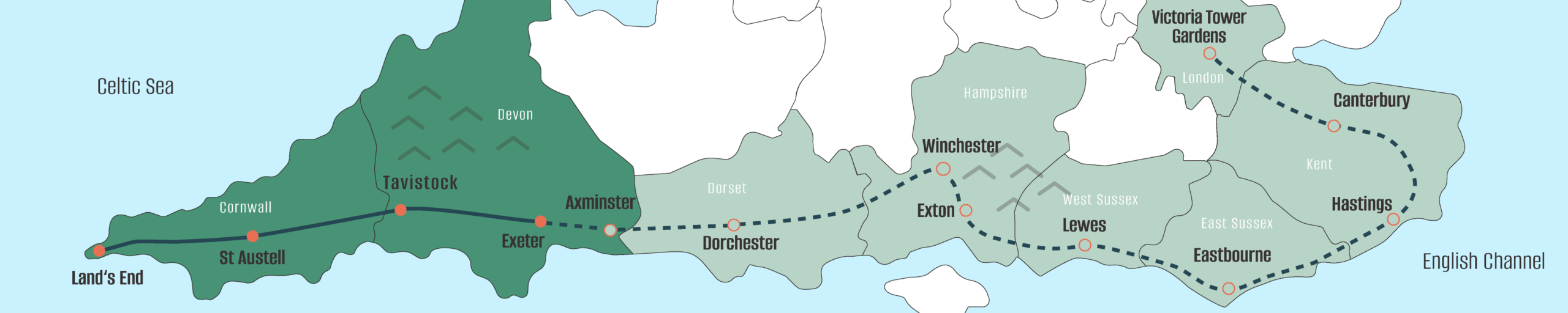 A map of Judy's route for her United Kingdom.