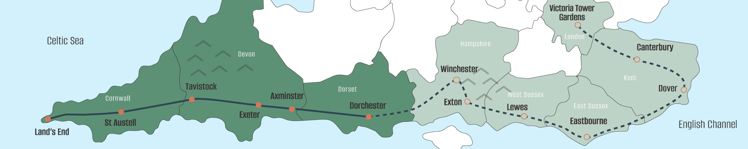 A map of Judy's route for her United Kingdom.