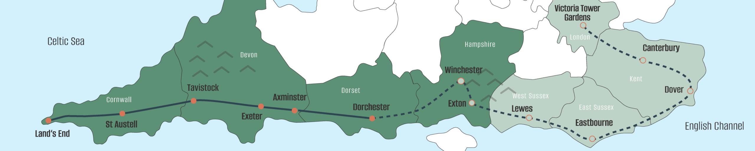 A map of Judy's route for her United Kingdom.