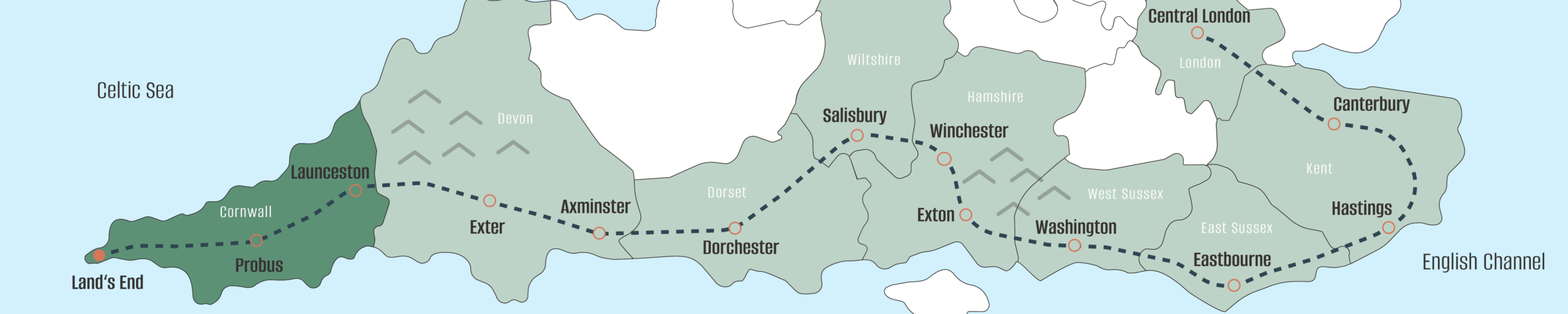 A map of Judy's route for her United Kingdom.