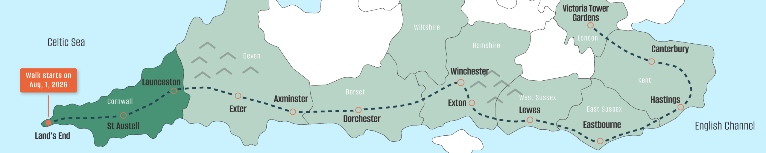 A map of Judy's route for her United Kingdom.